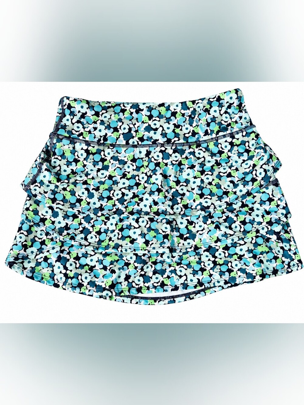Athleta Girl Swing Skort XL Blue Green Floral Tiered Tennis/Golf Skort 988002
